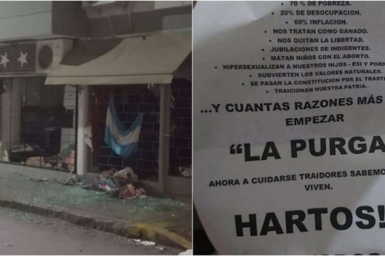 Atacaron con explosivos una sede de La Cámpora y lanzaron panfletos