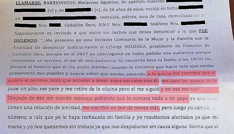 Denuncia que realizó en marzo de 2020.