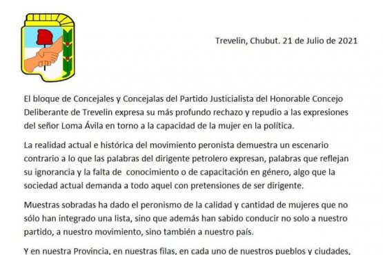 Repudio del concejales y concejalas del PJ a las declaraciones de Jorge Ávila