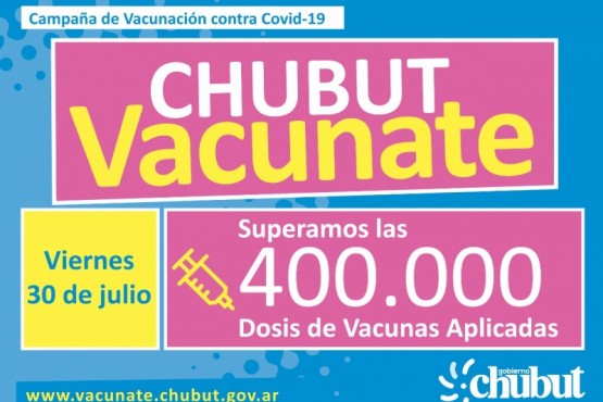 Chubut superó este viernes las 400.000 vacunas aplicadas contra el COVID-19