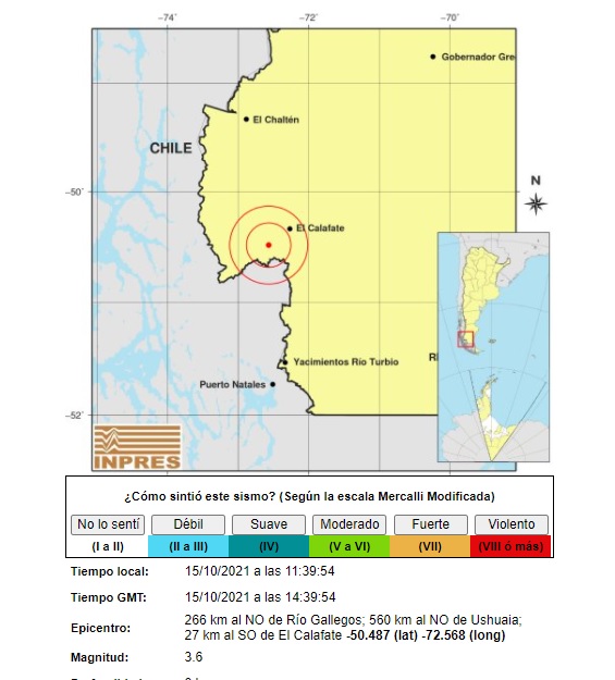 Sismo en El Calafate.