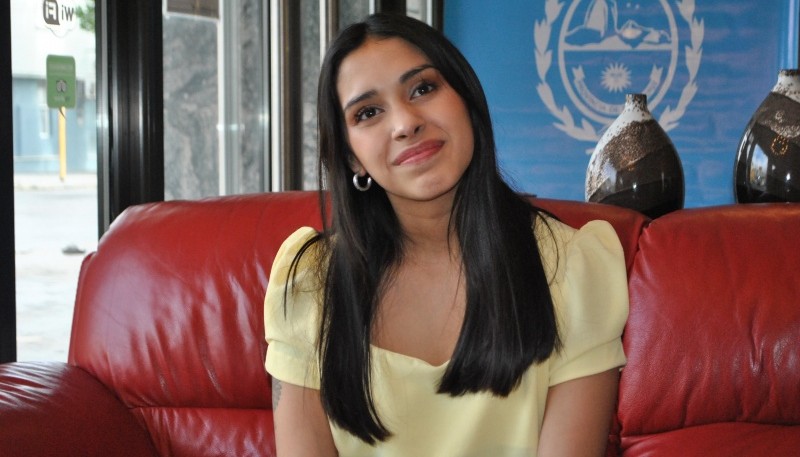 Camila Garay en la conferencia de prensa.