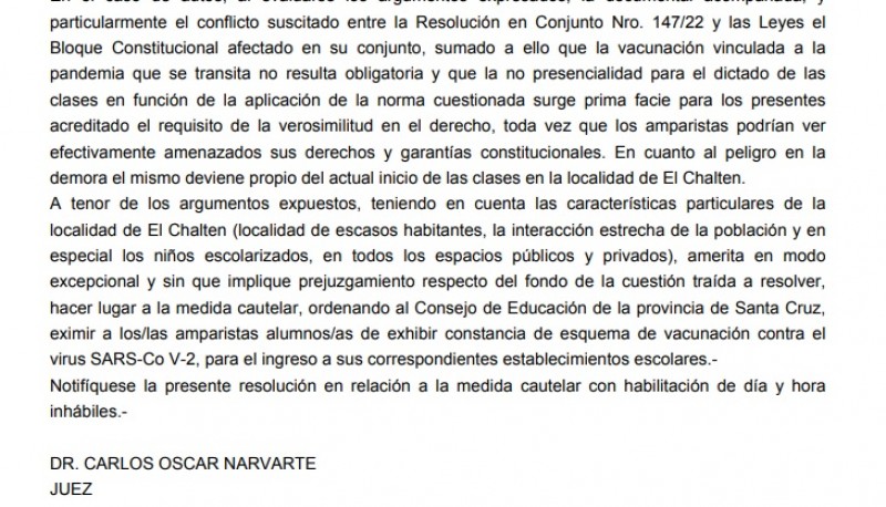 Extracto de la Resolución del Juez.