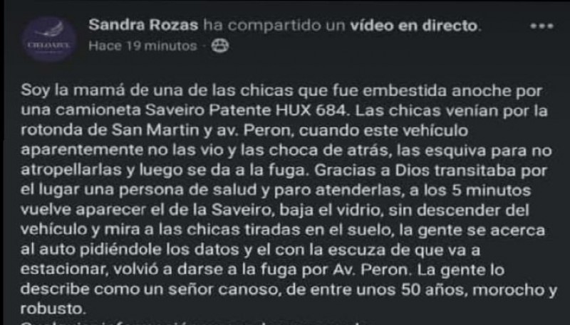 Posteo realizado por la madre de una de las chicas.