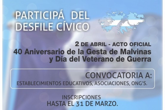 Invitan a participar del desfile por el aniversario de la Gesta de Malvinas