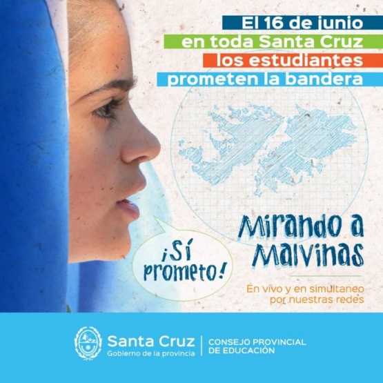Se realizará la promesa a la Bandera “Mirando a Malvinas” en todas las escuelas de Santa Cruz