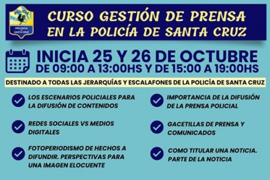 Policía realizará curso de Gestión de Prensa 