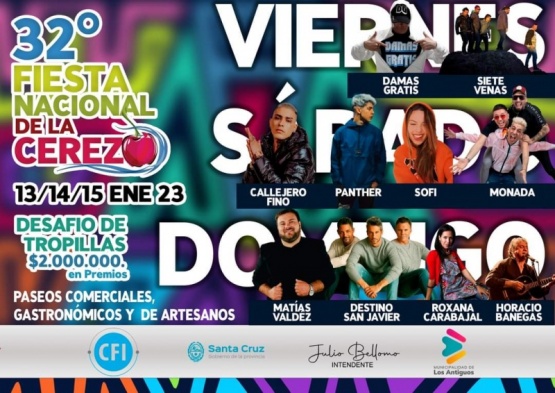 Confirmaron la grilla de artistas para la Fiesta Nacional de la Cereza 2023