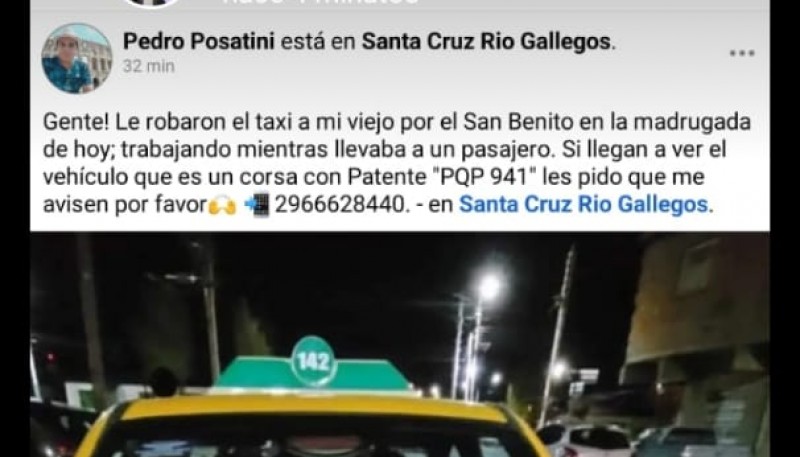 Le robaron el taxi a su padre y pide ayuda por redes sociales para recuperarlo 