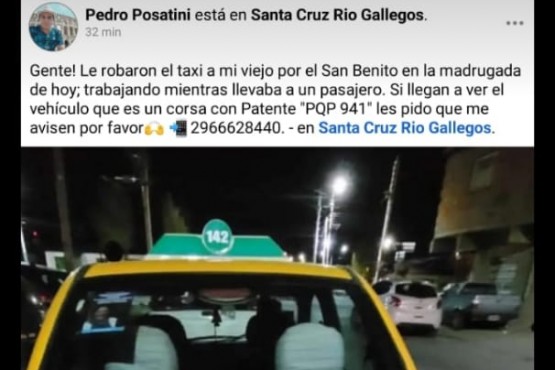 Le robaron el taxi a su padre y pide ayuda por redes sociales para recuperarlo 