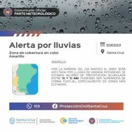 Alerta amarilla por lluvias en Santa Cruz