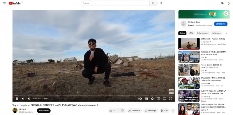 Mauro Albarracín, conocido como “Lesa”, subió a su canal de YouTube la previa de lo que fue su viaje a las Islas Malvinas.