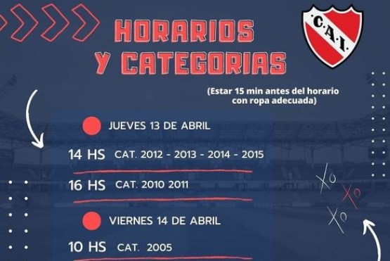 El Municipio anunció la visita del Club Atlético Independiente a la ciudad, desde este jueves 13 hasta el sábado 15 de abril.  