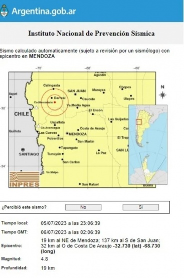 Un fuerte sismo se sintió esta noche en Mendoza