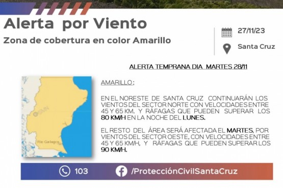 Alerta por vientos para Santa Cruz