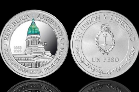 Salió una moneda conmemorativa por el 40° aniversario de Restauración de la Democracia