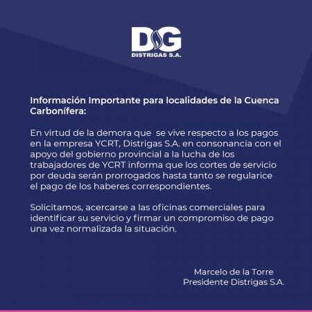 Distrigas prorroga cortes de servicio en la Cuenca Carbonífera