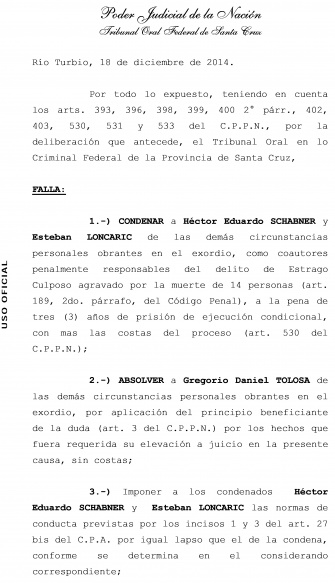 El fallo fue leído en la jornada de ayer por el Tribunal Federal. 