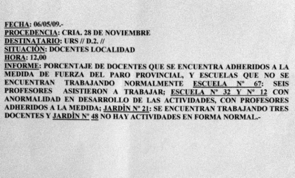 Así eran los “reportes” del DIP, en este caso con un paro docente