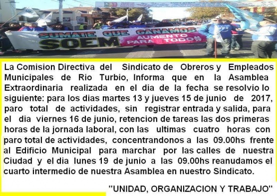 Dos jornadas de paro total en la Municipalidad de Río Turbio